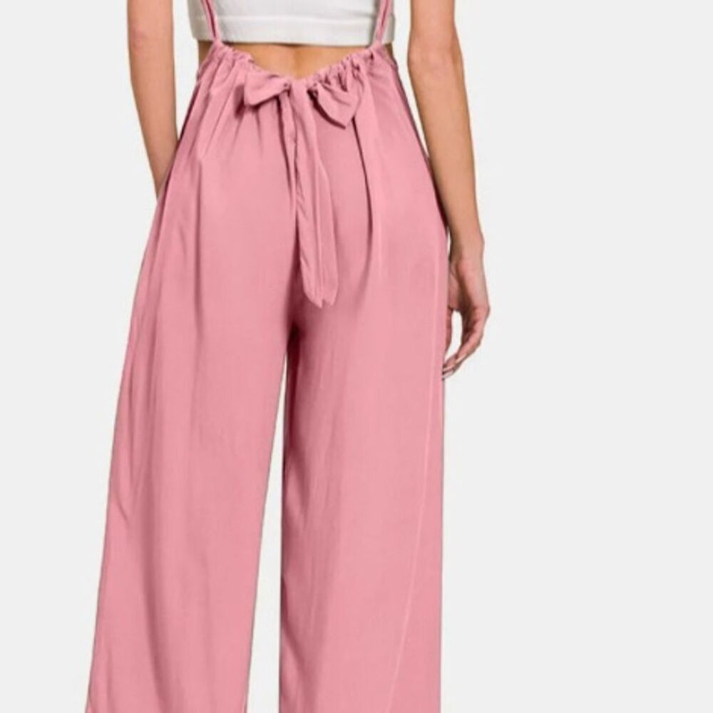 Zenana Women's Pink Sleeveless Tie Back Jumpsuit Size M Casual - Picture 3 of 5